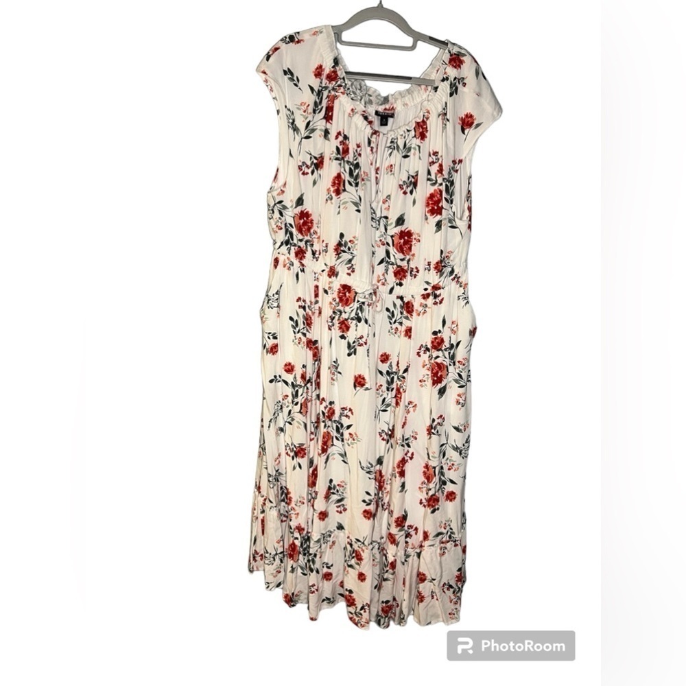 Torrid white‎ and red floral patterned challis drawstring midi dress